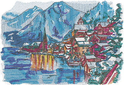 Hallstatt see the world in sitches embroidey design