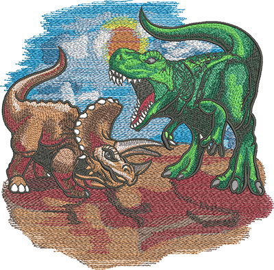 dinosaur battle embroidery design