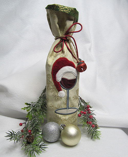 embroidered christmas wine gift bag