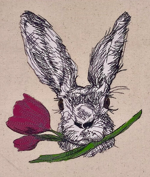 spring rabbit embroidery design