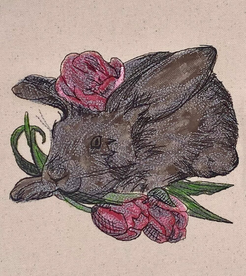 spring rabbit embroidery design