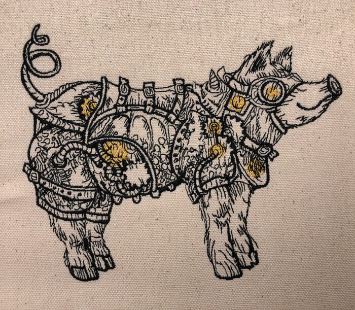 steampunk pig embroidery design