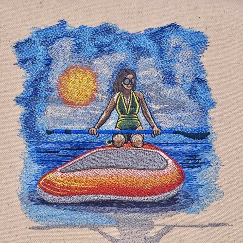 female paddle boarder embroidery design