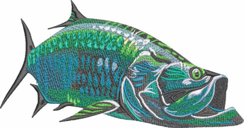 Tarpon fish swimming embroidery design