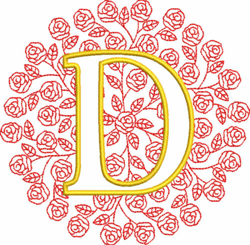 rose monogram embroidery design