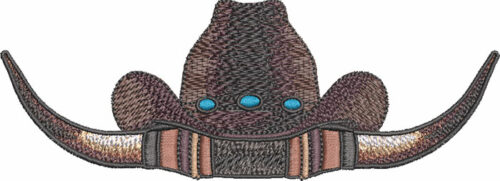 cowboy hat and horns embroidery design