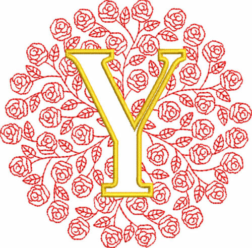 rose monogram embroidery design