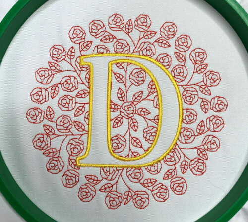 rose monogram embroidery design