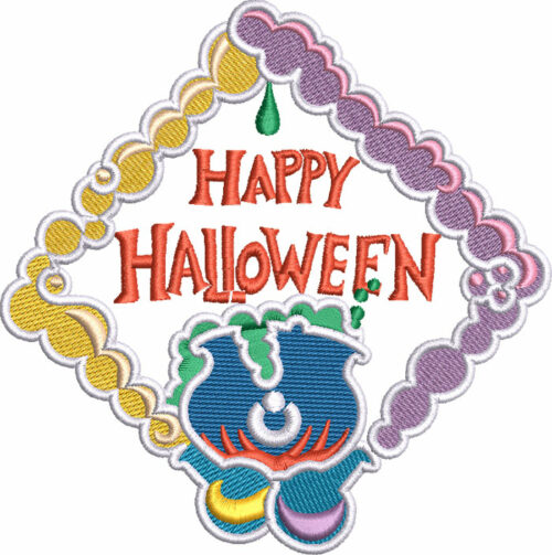 Happy Halloween cauldron embroidery design