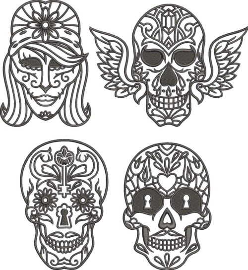 Sugar Skull ESA Font Embroidery Design