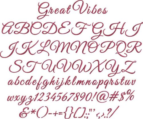 Great Vibes BX embroidery font