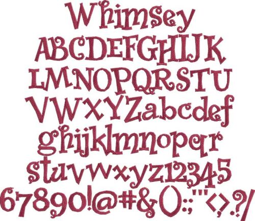 Whimsey BX embroidery font