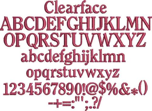 Clearface BX embroidery font