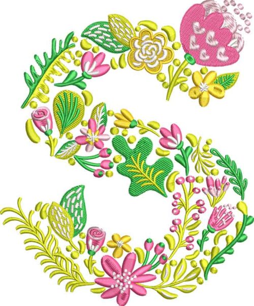 Summer Flowers Font S embroidery design