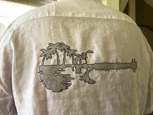 Tropical Guitar Reflection horizontal Embroidery Design