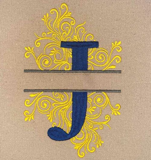 split swirls monogram J embroidery design