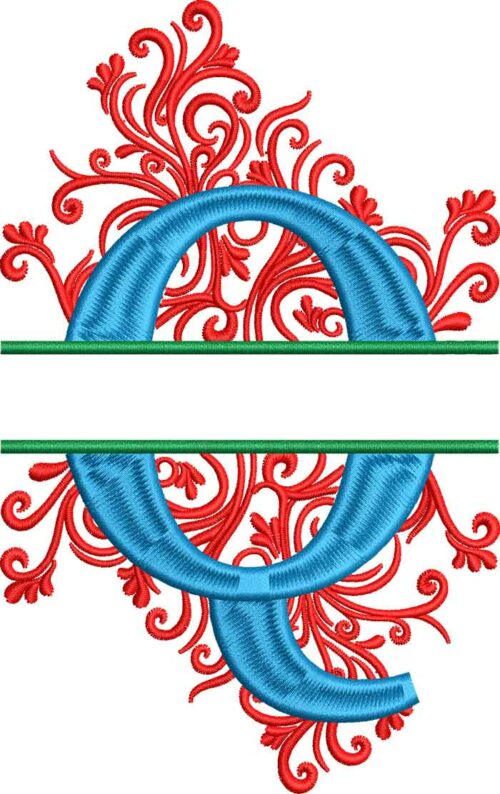 split swirls monogram Q embroidery design