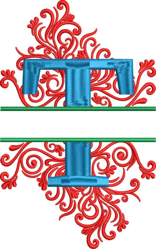 split swirls monogram T embroidery design