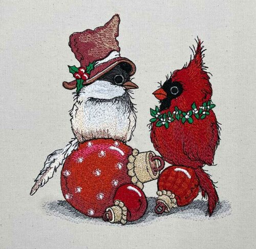 cardinal chickadee embroidery design