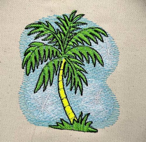 water-colour palm tree embroidery