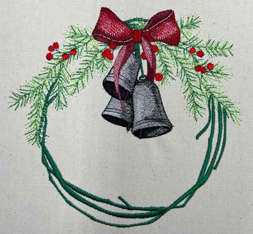 bells wreath embroidery design