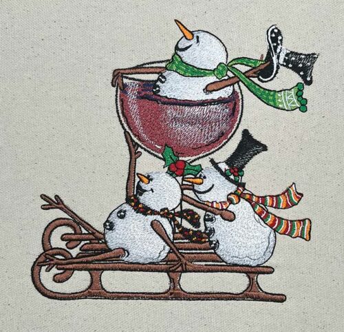 wine sled snowman embroidery design