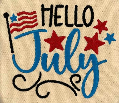 Hello July embroidery design