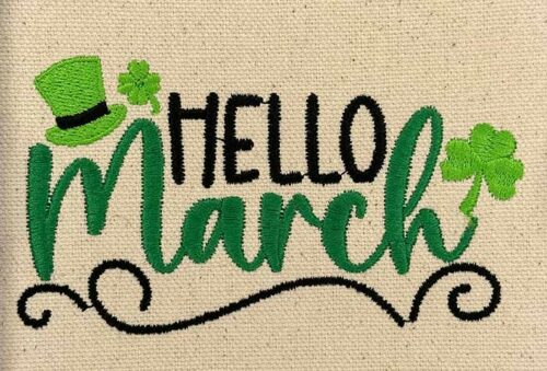 Hello March embroidery design