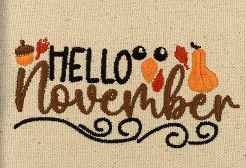 Hello November embroidery design