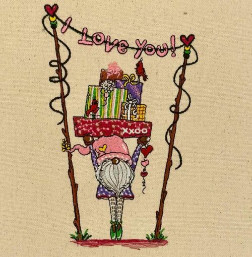 Valentine Gnome embroidery design