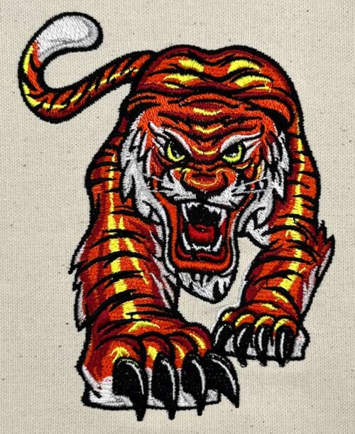 prowling tiger mascot embroidery design