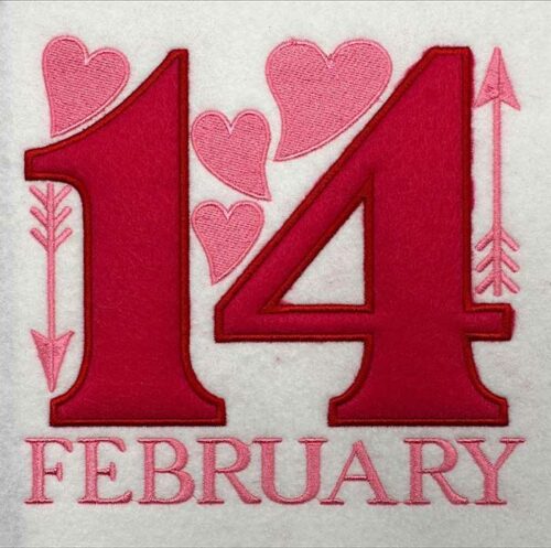 February 14 applique embroidery design