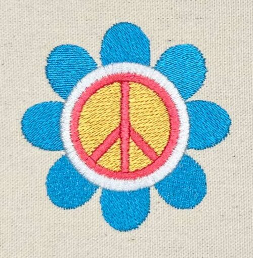 Hippie Art flower peace symbol embroidery design