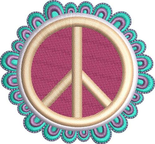 Hippie Art peace symbol embroidery design