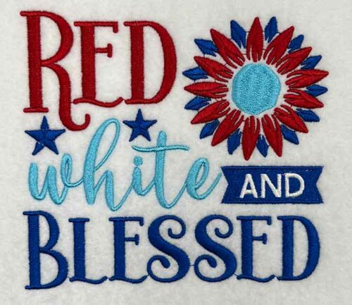 red white and blessed embroidery design