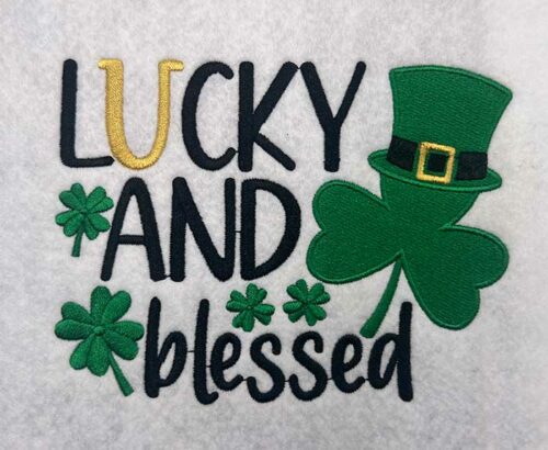 lucky and blessed embroidery design