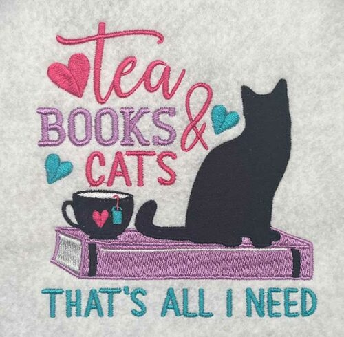 tea book cats embroidery design